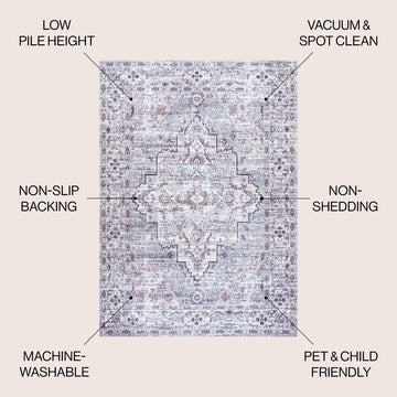 Didim Boho Gray Medallion Washable Area Rug